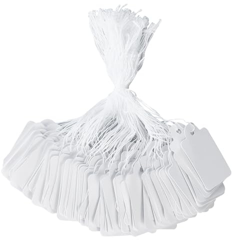 300 Pièces Etiquette Prix, 35 * 22 mm Étiquette Blanches avec Ficelle, Étiquettes de Prix en Papier Vierges Inscriptibles, Etiquette Vetement Bijoux Cadeaux
