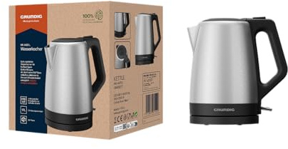 Grundig WK 4420 L Wasserkocher, 2.200 W Leistung, 1,7 l, Kabelaufwicklung, automatische Abschaltung, verdecktes Heizelement aus Edelstahl,für Rechts- sowie Linkshänder, Edelstahl/Schwarz