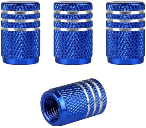 QZKJQDD 4 Pcs Tyre Valve Caps, Metal Car Dust Caps, Aluminum Tire Valve Stem Caps, Blue Dust Caps for Car Tyres, Universal Tyre Valve Caps, for Motorbike, Trucks, Bike, Electric Scooter, Car