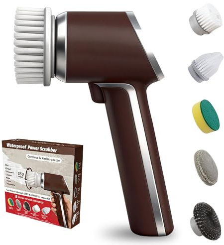 WDKXCN Cepillo de limpieza eléctrico, cepillo eléctrico para limpiar con 5 cepillos, 350 rpm, cepillo eléctrico para ducha, cocina, coche y limpieza de juntas