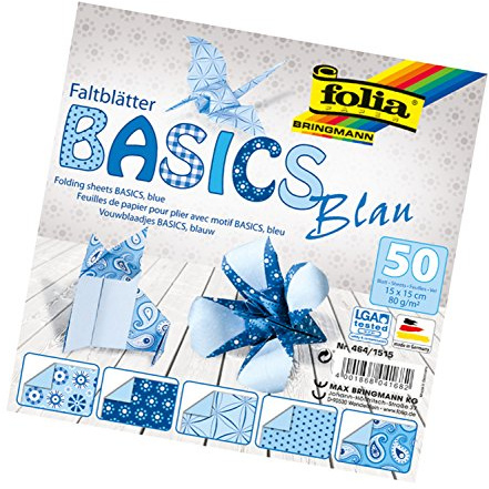 Bringmann Folia Feuilles pour Pliage Basics, 80 g/m², 50 Feuilles Assorties, avec 5 Motifs différents, Bleu, 15 x 15 cm