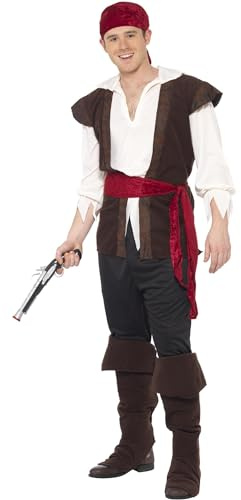 Smiffys Costume de pirate, marron, bandana, haut, pantalon, ceinture & surchausses Halloween