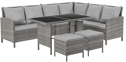 SVITA Madison Rattan-Lounge Polyrattan Ecksofa Gartenmöbel-Set Sofa Garnitur Couch-Eck Grau