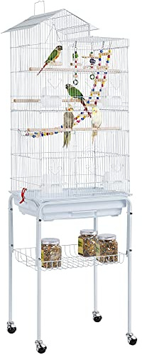 Yaheetech Budgie Cage 46 x 35.5 x 158.5 cm with Detachable Stand White