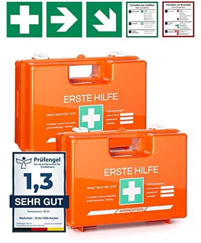2x Erste Hilfe Kasten mit Inhalt nach neuer DIN 13157:2021 I Verbandskasten inkl. praktischer Wandhalterung, 5x Aufkleber & Plombe I Erste Hilfe Koffer für Betriebe, Einrichtungen & Zuhause