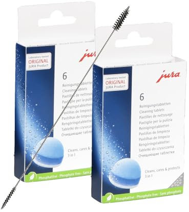 Jura Reinigungstabletten 3-Phasen Doppelpack (2 x 6 Stk.) inkl. 8 Stück Reinigungsbürste