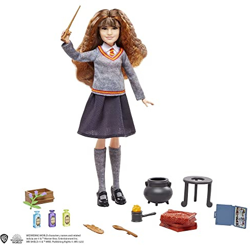 Harry Potter Coffret poupée Potions, avec poupée articulée Hermione Granger en uniforme de Poudlard et 10 accessoires, à collectionner, Jouet Enfant, Dès 6 ans, HHH65