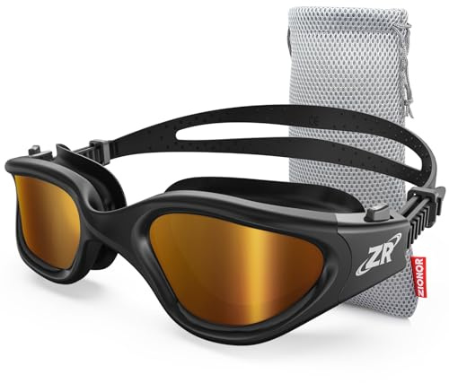 ZIONOR Gafas de natación polarizadas para hombre y mujer [actualización], G1 Gafas de natación con espejo/lente ahumada, protección UV, antiniebla, correa ajustable, comodidad profesional,