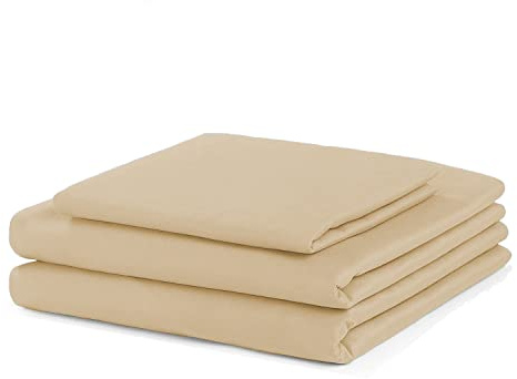 GREATOYAR Juego de Sábanas, Set de Sabanas con 3 Piezas, Sábana Bajera Ajustable, Sábana Encimera y Funda de Almohada Larga, 3 Piezas, 100% Poliéster, para Cama 90x190cm, para Cama 90x200cm, Beige