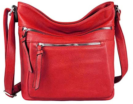 OBC Damen Tasche Schultertasche Shopper Umhängetasche Crossover Crossbody Henkeltasche Beuteltasche Handtasche Hobo Bag Reise Kunst-Leder Rot