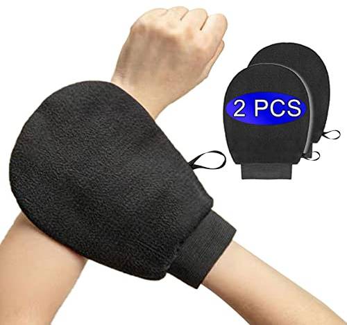 Djupa exfolierande handskar 2-pack, kroppsskrubbhandskar för bad eller dusch, herr dam djuprengörande exfolierande verktyg för att ta bort död hud och smuts, hem spa exfolierande handskar för självsolning