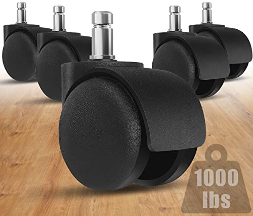 Kontorsstolshjul – 5 cm stol möbelhjul set med 5, tunga stolhjul ersättning stöder 453 kg, inget ljud, lämplig för trägolv och mattor