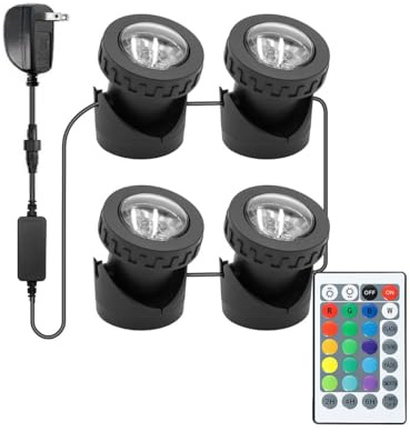 TENSUL Colored Pond Lights with Timer, RGB Weighted Fountain Light IP68 Waterproof, Dimmable Outdoor Landscape Lights Pond Fountai, 4 in Set