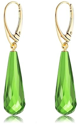 Orecchini da donna in argento sterling 925 con ambra verde a goccia S in argento sterling placcato oro, vera ambra verde dai Caraibi, 45mm, Ambra Ambra Argento sterling 925 placcato oro, Ambra verde