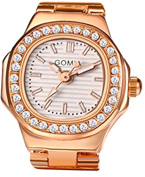 Avaner Ringuhr Fingeruhr mit Strasssteine Gehäuse Rundes Zifferblatt Einstellbare Größe Ring Uhr Finger Uhr als Geschenke für Herren Damen, Rosegold