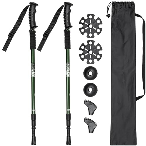 GOGLAND Vandringsstavar för nordiska promenader, justerbar längd, inkl. tillbehör för olika underlag. Ultralätt, med anti-shock-teknik (grön)