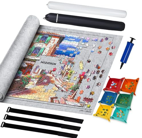 MOZOOSON Puzzlematte für Puzzles 3000 Teile, Puzzle Roll Storage Mat für 1000 2000 3000 Puzzle, Riesenfilzmatte zur Aufbewahrung von Puzzles, Tragbare Puzzle Rollenmatte mit Puzzle-Sortierschale