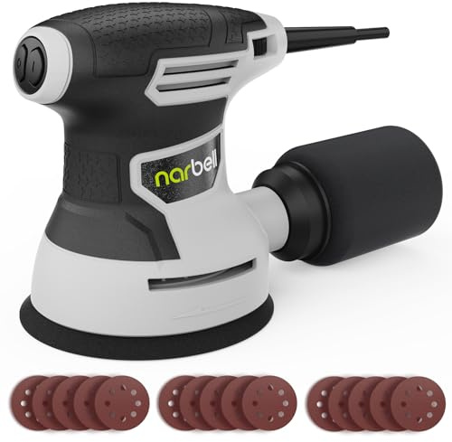 NARBELL Orbital Sander 3.0AMP(360W),14000RPM Random Orbit Sander Tool with 6 Variable Speeds, 5 Electric Palm Sander Kit with Dust Bag,15pcs Sandpapers for Woodworking & Sanding, Light Gray