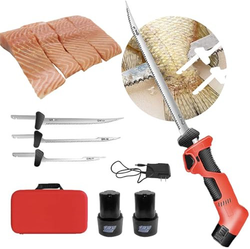 aromaoveite Couteau à Filet De Poisson Rechargeable | Couteau à Filet éLectrique Sans Fil Avec Lames AntiadhéSives Enduites/2 Batteries Liion/Verrouillage SéCurisé/Sac à Main,Red