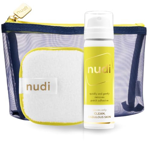 Nudi Adhesive Remover Spray 50ml, Easi Pad and Patch Purse – Effortlessly Removes Glue, Tape and Medical Adhesives, Leaves No Residue