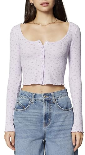 florence by mills Women's Fluffy Snuggle Micro Thermal Baby Button Front Cardigan, Soft Millie Lavender Garden Floral, XX-Small