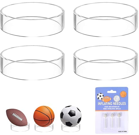 BNOYONERAS 4 Pezzi Supporto da Palla in Acrilico Palla Stand Display Piede Sedile Base Supporto Porta Palla Espositore per Pallacanestro Palloni da Calcio Basket e Rugby, Pallavolo, Trasparente