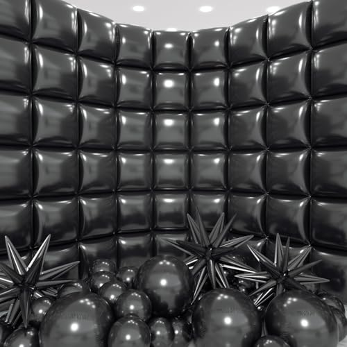 HKYOOD 50pcs Black Square Foil Balloons Wall Backdrop with 80pcs Black Balloon Garland Arch Kit, Double Sided Balloon Tunnel for Anniversary New Year Birthday Graduation Baby Shower Party Decorations