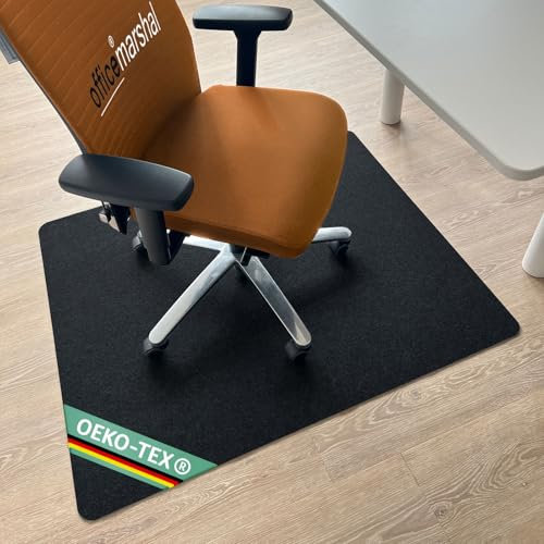 OfficeMarshal Bodenschutzmatte 100x120cm Bürostuhl Teppich Unterlage schwarz für Hartböden - Schützt Fliesen Parkett + Laminat vor Bürostuhl, Fitnessgeräten und herunterfallenden Gegenständen (Viking)