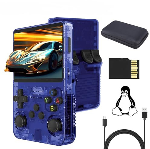 R36S Handheld-Spielekonsolen, 128 G 3,5 Zoll MIPI-Bildschirm, Retro-Handheld-Spielkonsole, unterstützt 21.000+ Spiele, Handheld-Spielkonsolen, tragbare Taschen-Videospielkonsolen (Blau)