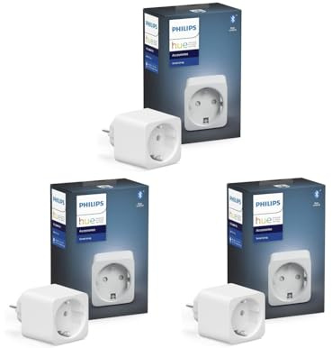 Philips Hue 3er Pack Smart Plug weiß, smarte Steckdose, kompatibel mit Amazon Alexa (Echo, Echo Dot), 8,4 x 5,1 x 5,1 cm