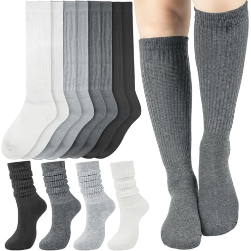 Slouchy Boot Socks for Women, Soft Knit Scrunch Knee High Long Socks 4 Pairs 6-12