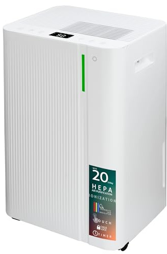 Deshumidificador y Purificador Turbionaire LEVI 20 ION Clean, 20 l/24h, Ionización, Filtro HEPA, Secado de Ropa, Silencioso 41 dB, Depósito 4.5L, Bajo Consumo, Timer, Auto-Restart