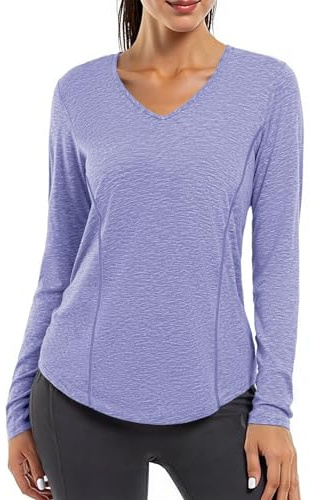 Gyabnw T-Shirt Trekking Donna Maglia Pilates Donna Maniche Lunghe in Tessuto Traspirante per attività Sportive e Outdoor Corsa Yoga Ciclismo Tennis Trekking