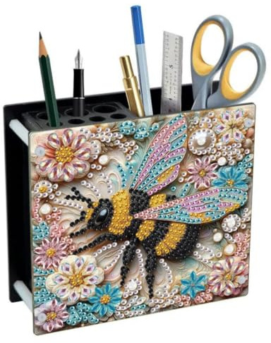 Lebartm DIY Diamond Art Painting Pen Holder Ornaments Desktop Pencil Holder Ornaments Double Sided Spot Drill Makeup Brush Holder Organizer Office Supplies-Bee