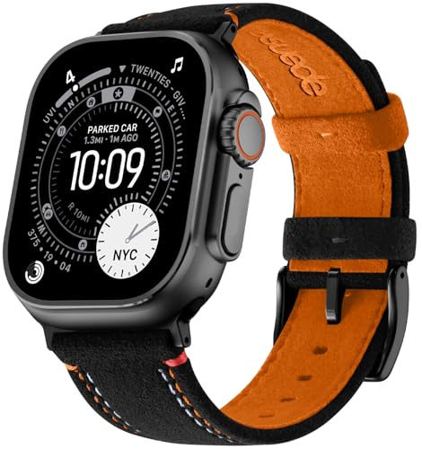 Bandletic Compatible with Apple Watch Armband 49mm 46mm 45mm 44mm, Weiche Wildleder Faser Durable Sport Verstellbares Armbänder for iWatch Ultra 3/2/1 Series 11 10 9 8 7 6 5 4 SE Herren,Schwarz Orange