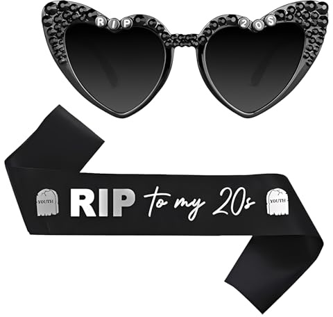 Écharpe d'anniversaire pour femme RIP to My 20s, 30e anniversaire pour femme, décoration Rip Twenties, avec lunettes en forme de cœur noir, décoration Rip 20s pour ami, colleague, épouse, petite amie