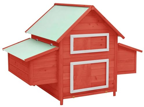 Gecheer Red and White Wooden Chicken Coop with Water Resistant Roof - Comfortable Home for Chickens Model171462