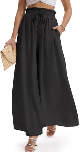 HONGTEYA Women's Summer Wide Leg Palazzo Pants (US, Alpha, Medium, Regular, Regular, Black)