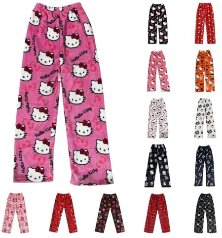 Chnnamzu Pantalon Pyjama Femme Homme en Flanelle - Bas de Pyjama Polaire Chaud et Doux Respirant Cartoon Anime Kawaii Y2k Mode Décontracté Taille Élastique Vêtements de Nuit Pijama pour Maison Lounge