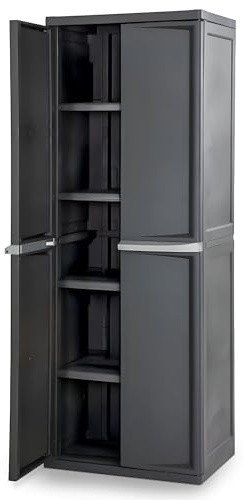 Sterilite 4 Shelf Cabinet, Heavy Duty and Easy to Assemble Plastic Storage Unit, Organize Bins in the Garage, Basement, Attic, Mudroom, Gray, 1-pack