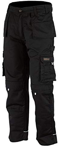 WrightFits Men Pro-11 Work Trousers Black - Heavy Duty Safety Combat Cargo Pant - Multi Pockets & Knee Pad Pockets - Triple Stitched -Durable Work wear (30W X 33L, Black)