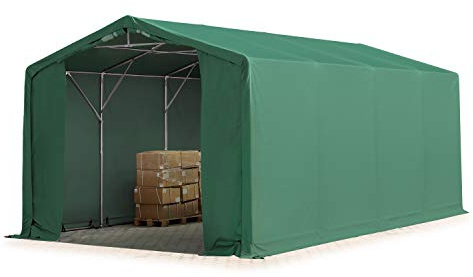 TOOLPORT Zelthalle 4x8 m / 3m Seitenhöhe Garage Industriezelt Lagerhalle PVC Plane 850 N wasserdicht grün