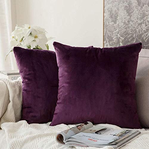 MIULEE Packung von 2, Purer Weicher Dekorativ Sofa Kissenbezug Kissenhülle Set Kissen Fall für Sofa Schlafzimmer Auto Aubergine Lila 18 x 18 inch 45 x 45 cm