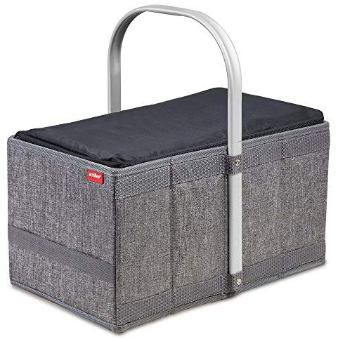achilles Einkaufs-Korb mit Kühl-Einsatz, Picknick-Korb mit Aluminium Griff, Kühl-Tasche, Klapp-Box, Trage-Korb, Falt-Tasche, 40 cm x 24 cm x 20 cm (Grau)