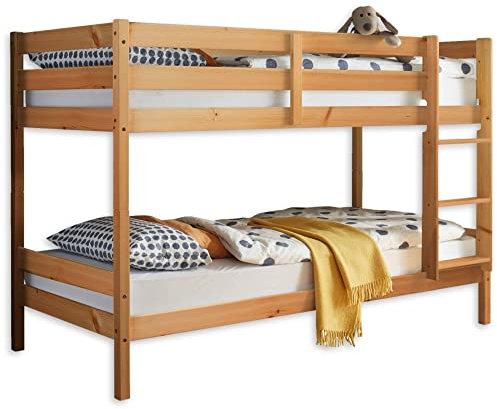 Stella Trading CASPER modernes Hochbett mit Leiter und zwei Liegeflächen 90 x 200 cm - Platzsparendes Kinder Etagenbett teilmassiv Kiefer, natur - 97 x 140 x 207 cm (B/H/T)