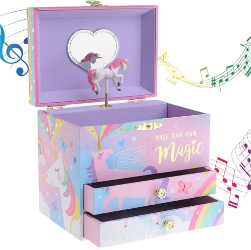 Jewelkeeper - Musikalische Schmuckschatulle mit 2 ausziehbaren Schubladen, Zuckerwatte Einhorn Design - The Beautiful Dreamer Melodie