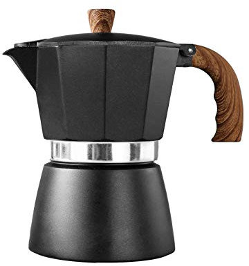 Courti 150/300 ml - Cafetera italiana de acero inoxidable con mango resistente al calor, cafetera moka de inducción, 3, 6 tazas, segura y lavable