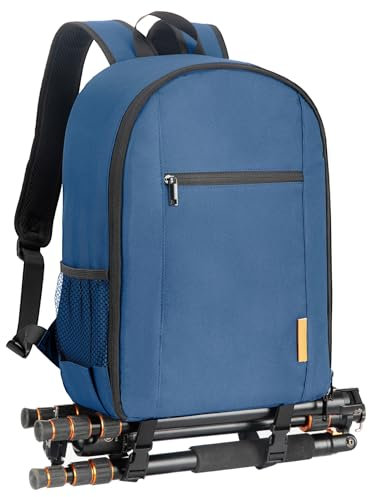 TARION Camera Backpack Waterproof Case Bag with Laptop Compartment Tripod Holder and Rain Cover for DSLR SLR Camera Lens Flash Accessories Blue