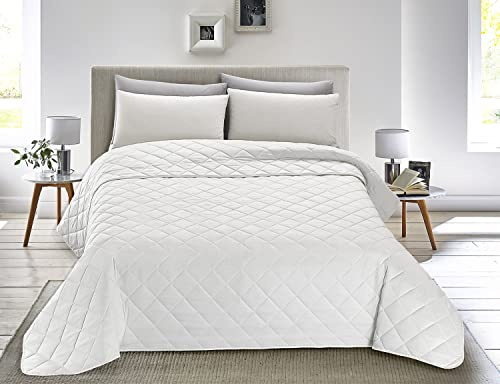 Banzaii Trapuntino Matrimoniale 250x260 cm Primaverile Estivo, Copriletto Matrimoniale Double Face, Trapunta Estiva Leggera Made in Italy - Bianco/Bianco