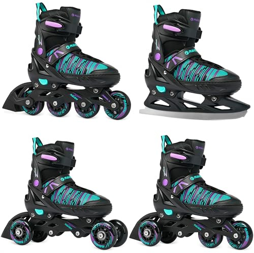 RAVEN 4in1 Inline Skates Triskates Rollschuhe Schlittschuhe Inliner für Kinder Erwachsene Mädchen Damen verstellbar (Cande, 31-35 (20,5cm-23cm))